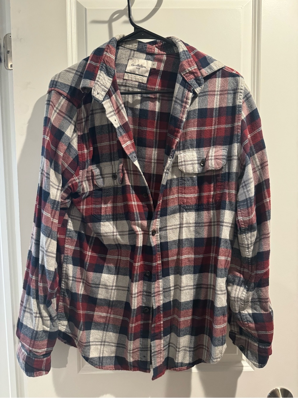Goodfellow & Co Red, Navy & White Plaid Flannel Shirt
